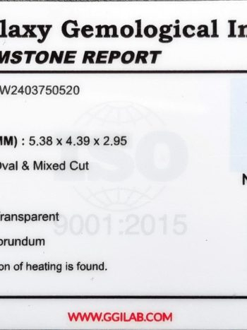 0.61 ct Natural Blue Sapphire Oval Shape Gemstone Certified by Galaxy Gemological Institute